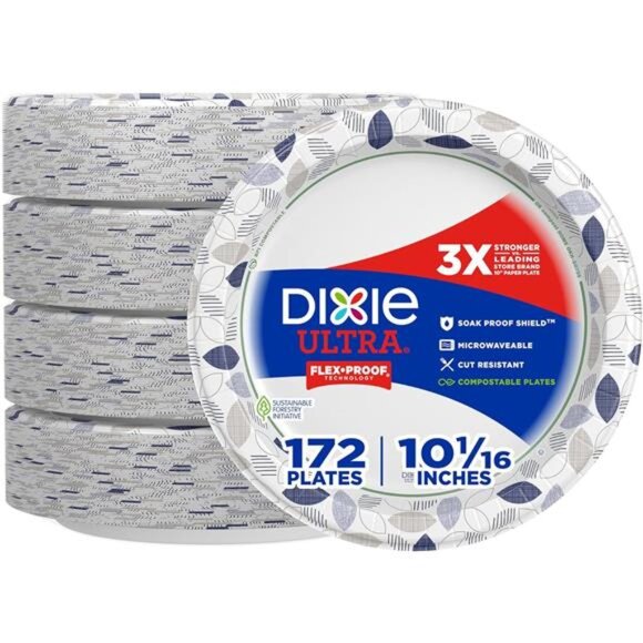 Large Paper Plates, 10 Inch 172 Count, 3X Stronger Disposable Plates Messy Meals - Picture 1 of 6